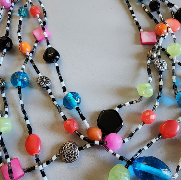 Chico's Multi Strand Beaded Necklace Black Multicolor - Picture 3 of 6